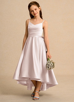Azazie Sweets Junior Formal Flower Girl Dresses Rose Petal A-Line Pleated Matte Satin Dress image3