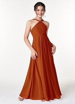 Azazie Anthea Junior Paprika Pleated Chiffon Dress image3