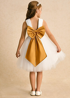 Azazie Dimple Abiti da Ragazza di Fiori Abito Principessa in Tulle Pizzo Avorio Caramello image1