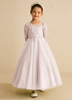 Azazie Precious Flower Girl Dresses Rose Petal A-Line Lace Tulle Dress image4
