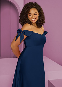 Barbie ♥ Azazie Bridesmaid Dresses Dark Navy Sheath Off the Shoulder Stretch Satin Convertible Dress image12