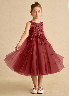 Azazie Lana Flower Girl Dresses Rust A-Line Sleeveless Matte Satin Dress image5