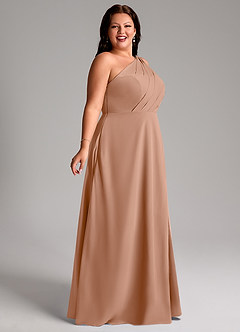 Azazie Phaedra Jurken voor bruidsmeisjes Jurk van Chiffon met A-Lijn One-Shoulder Champagne Roos image11
