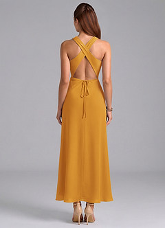 Azazie Evadne Bridesmaid Dresses Butterscotch Sheath Pleated Chiffon Dress image6