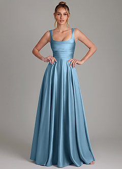 Azazie Azaria Brautjungfernkleider A-Linie Korsett Stretch-Satin Kleid Stahlblau image1