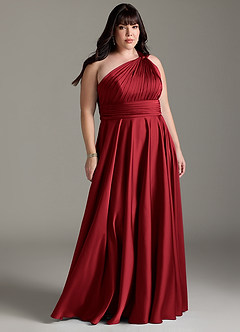 Azazie Charlize Bridesmaid Dresses Scarlet A-Line One Shoulder Stretch Satin Dress image8
