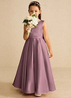 Azazie Pipsy Flower Girl Dresses Vintage Mauve A-Line Bow Matte Satin Dress image5