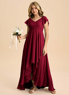 Azazie Caria Junior Burgundy A-Line Pleated Chiffon Dress image6