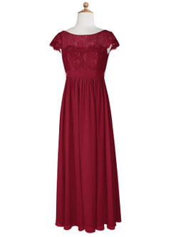Azazie Silvermist Junior Burgundy A-Line Pleated Chiffon Dress image8