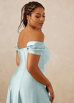 Christian Siriano Bridal for Azazie 1002 Bridesmaid Dresses Sea Glass A-Line Off the Shoulder Stretch Satin Convertible Dress image10