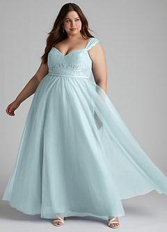 Azazie Luxi Robes de demoiselle d'honneur Robe Trapèze en Tulle Plissée Brume image7