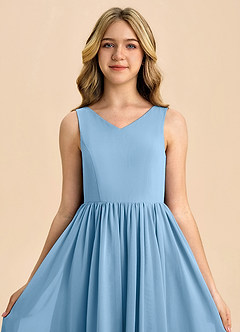Azazie Hathaway Junior Steel Blue A-Line Bow Chiffon Dress image6