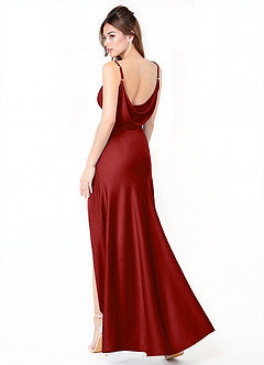 Azazie Alaija Bridesmaid Dresses Pomegranate Mermaid Side Slit Stretch Satin Dress image1