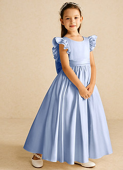 Azazie Piglette Flower Girl Dresses Ice A-Line Bow Matte Satin Dress image5