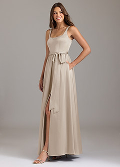 Azazie Elliott Brautjungfernkleider A-Linie mit Taschen Stretch-Satin Kleid Frost image4