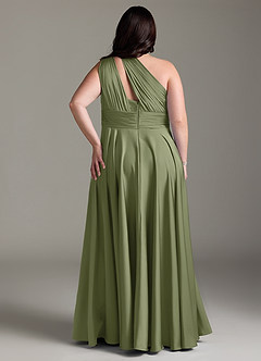 Azazie Charlize Bridesmaid Dresses Garden Sage A-Line One Shoulder Stretch Satin Dress image10