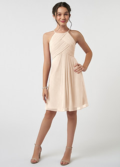 Azazie Ginny Junior A-Linie Plissee Chiffon Kleid Alabaster Weiß image1