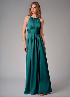 Azazie Bonnie Robes de demoiselle d'honneur Robe Trapèze en Satin extensible Plissée Paon image6