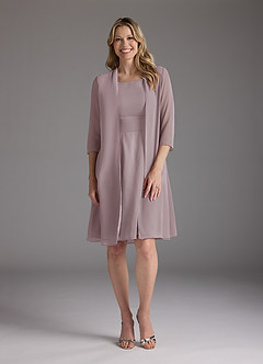 Azazie Shirley Mère de la mariée Robes Robe Trapèze en Mousseline de soie Plissé Scoop Crépuscule image1