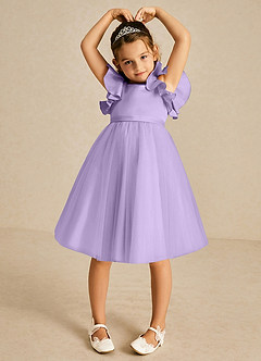 Azazie Kaeya Robe Demoiselle D'honneur Fillette Robe Trapèze en Tulle Arc Lilas image3