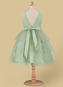 Azazie Chica Flower Girl Dresses Dusty Sage A-Line Lace Tulle Dress image7