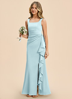 Azazie Adrienne Junior Cloud Blue Sheath Pleated Stretch Satin Dress image1