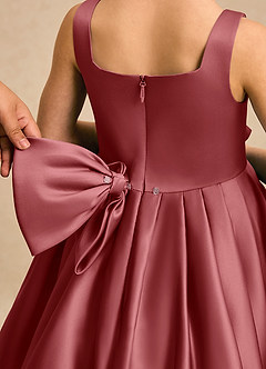 Azazie Lillian Flower Girl Dresses Antique Rose Ball-Gown Pleated Matte Satin Dress image5