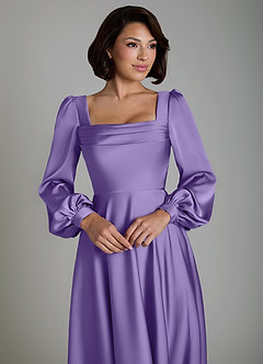 Azazie Solana Bridesmaid Dresses Tahiti A-Line Long Sleeve Stretch Satin Dress image3