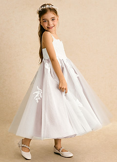 Azazie Coraline Flower Girl Dresses Ivory Rose Petal A-Line Lace Dress image5