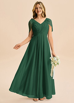 Azazie Emma Junior Robe Trapèze en Mousseline de soie Plissée Vert Foncé image5