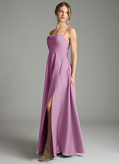 Azazie Elle Vestidos de damas de honor Vestido de Glicinia de Satén Elástico de Corte en A con Plisado image3