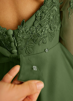 Azazie Precious Flower Girl Dresses Olive A-Line Lace Tulle Dress image6