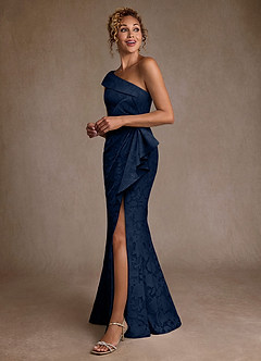 Azazie Hampton Final Sale Dark Navy Mermaid One Shoulder Floral Burnout Dress image2