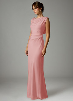 Azazie Kieryn Robes de demoiselle d'honneur Robe Sirène en Satin extensible Plissée Rose Poudré image3