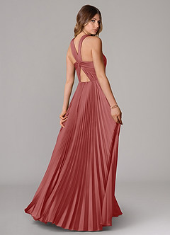 Azazie Afra Abiti da Damigella Abito A-Line in Raso Elasticizzato Plissettato Rosa Antica image2