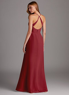 Azazie Manila Bridesmaid Dresses Pomegranate Sheath V-Neck Chiffon Dress image2