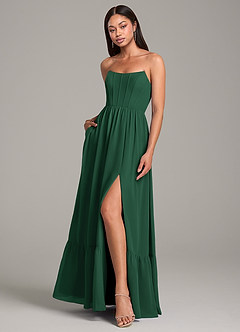 Azazie Kailee Bridesmaid Dresses Dark Green A-Line with Pockets Chiffon Dress image4