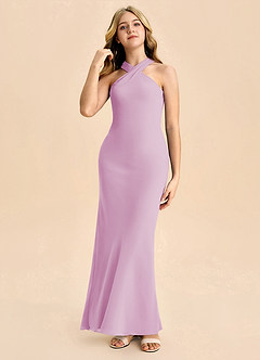 Azazie Doretta Junior Vestido de Rosa Caramelo de Gasa de Corte Recto con Plisado image3