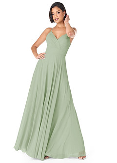 Azazie Avelina Bridesmaid Dresses Dusty Sage A-Line V-Neck Pleated Chiffon Dress image1