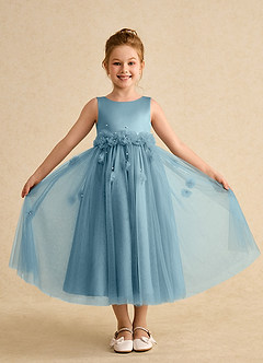 Azazie Lux Flower Girl Dresses Moody Blue A-Line Beaded Tulle Dress image4