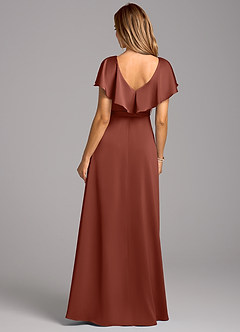 Azazie Lainey Bridesmaid Dresses Auburn A-Line with Pockets Stretch Satin Dress image2