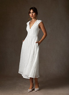Azazie Lilly Wedding Dresses Diamond White A-Line Lace Dress image3