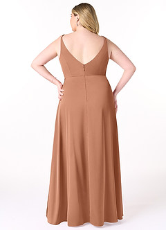 Azazie Dalilah Bridesmaid Dresses Bronzer A-Line V-Neck Pleated Stretch Satin Dress image7