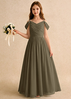 Azazie Chelo Girls Formal 플라워 걸 드레스 A라인 플리츠 쉬폰 플로어 길이 드레스 image3