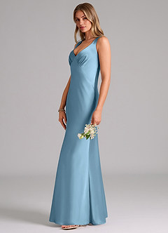 Azazie Kamila Bridesmaid Dresses Steel Blue A-Line Pleated Stretch Satin Dress image6