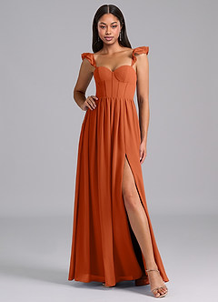 Azazie Denisse Brautjungfernkleider A-Linie Gestreift Chiffon Kleid Gebranntes Orange image5