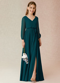 Azazie Angelica Junior Dusty Blue A-Line Pleated Chiffon Dress image4