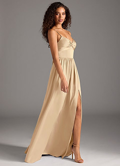 Azazie Zeya Bridesmaid Dresses Champagne A-Line Pleated Stretch Satin Dress image6
