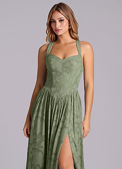Azazie Francis Bridesmaid Dresses Pistachio A-Line Corset Floral Burnout Dress image7