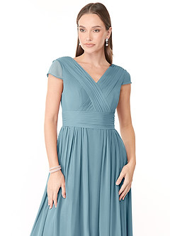 Azazie Organa Bridesmaid Dresses Moody Blue A-Line Pleated Chiffon Dress image5